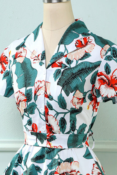 Vintage V-Ringad Klänning Med Blommönster