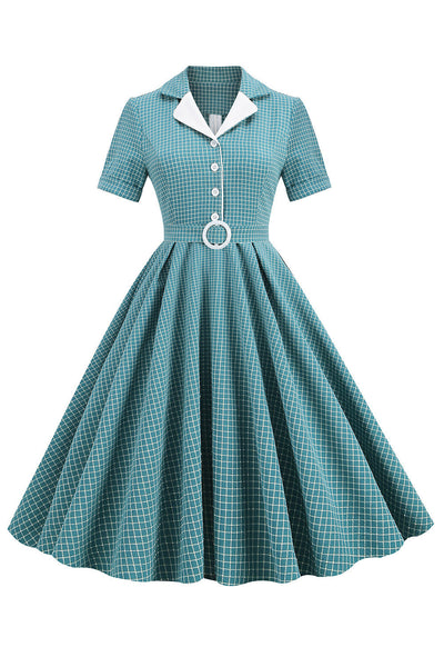 Vintage 1950-Tals Rutigt Bältesklänning
