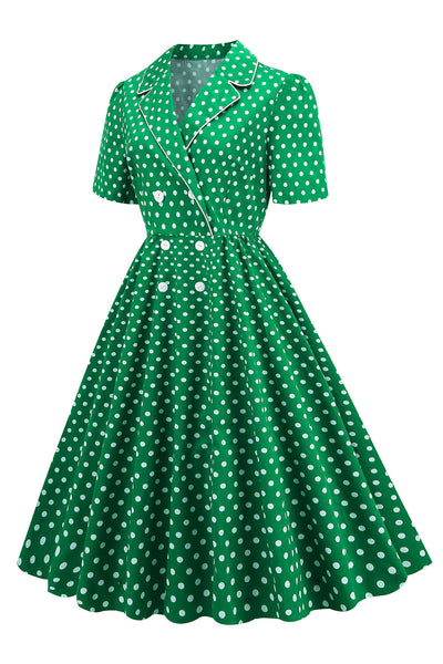 Grön Prickig Klänning I Vintagestil