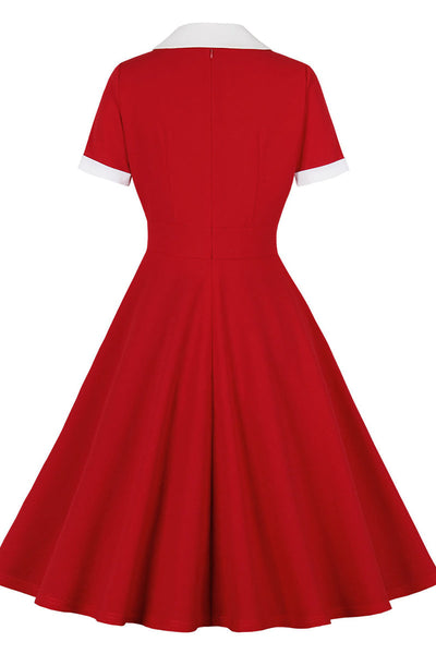 50-Tal Röd Lapel Collar Swing Dress