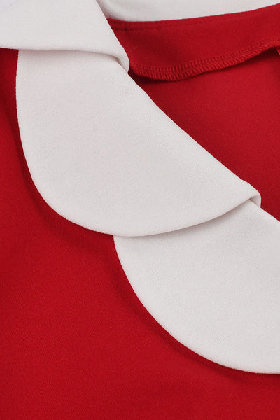 50-Tal Röd Lapel Collar Swing Dress