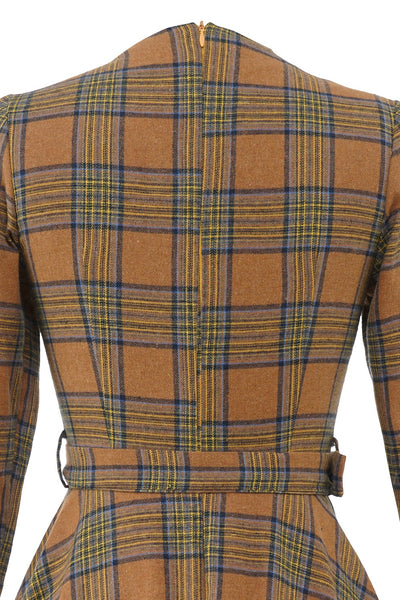 Vintage Brun Rutig Klänning