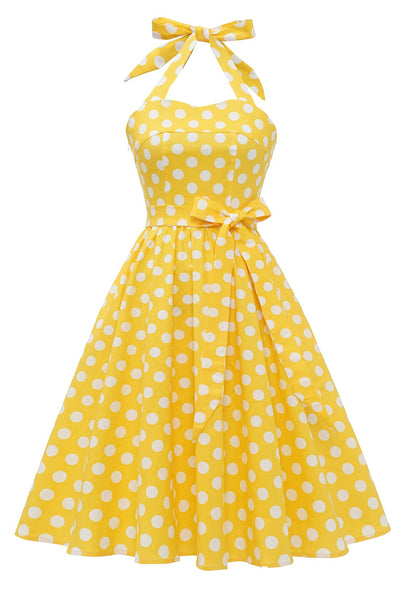 Pin Up Vintage Gul Prickig Klänning