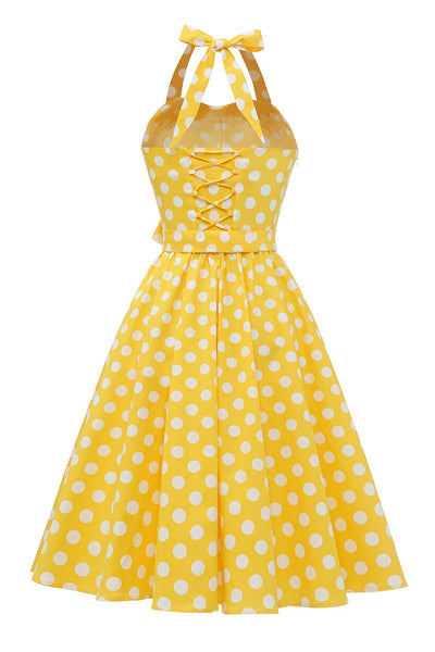 Pin Up Vintage Gul Prickig Klänning