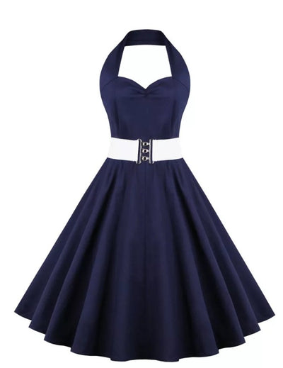 50s Pin Up Dress Mörkblå