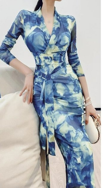 40-Talsklänning Blå Halsduk