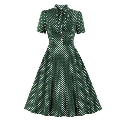 50-Tals Vintage Grön Prickig Klänning