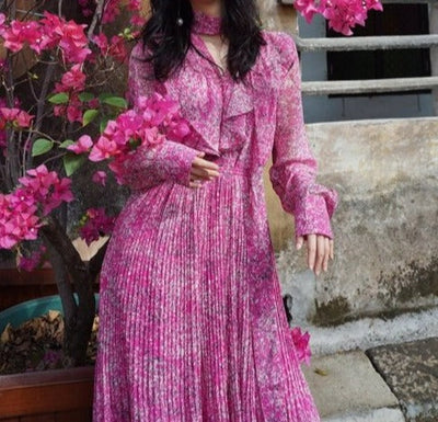 Vintage Rosa Blommig Ceremoniklänning