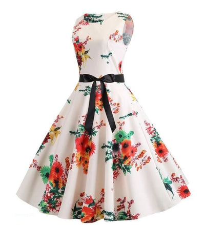 Beige Och Rosa Vintage Utsvängd Klänning