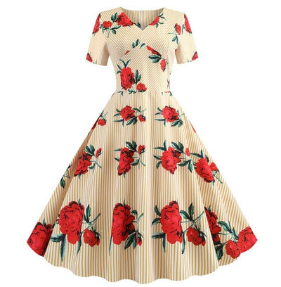Vintage Gula Blommor Utsvängda Klänning