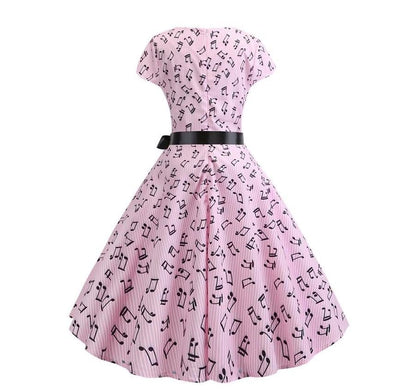 Vår Vintage Rosa Utsvängda Klänning