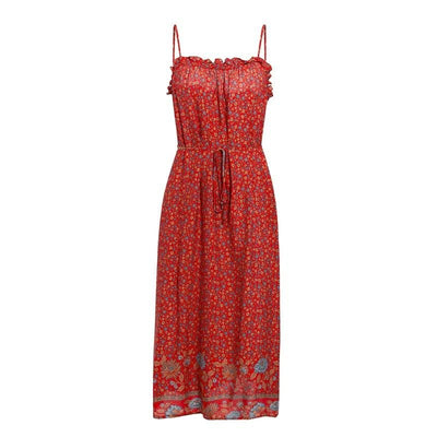 Vintage Röd Blommig Klänning