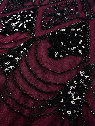 Vinröd Och Svart Haute Couture Lång Gatsby-Klänning
