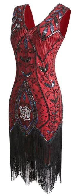 Röd Fjäder Gatsby Klänning