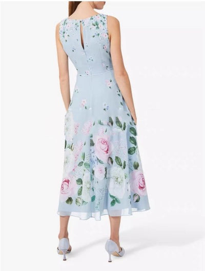 Vintage Blå Blommig Lång Klänning