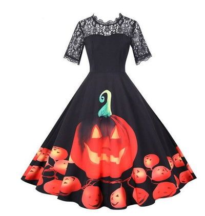 Retro Halloween Svart Klänning