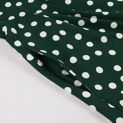 Vintage 50-Tal Grön Vit Polka Dots Klänning
