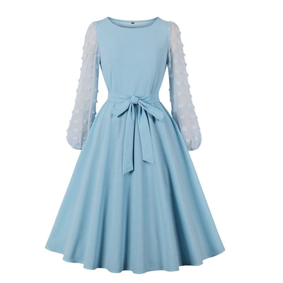 Vintage Himmelsblå Broderiklänning