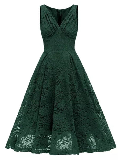 Vintage Grön Broderiklänning