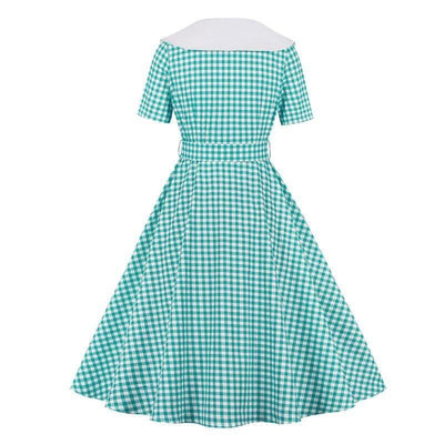 Vintage Turkos Rutig Klänning
