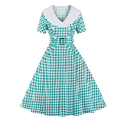 Vintage Turkos Rutig Klänning