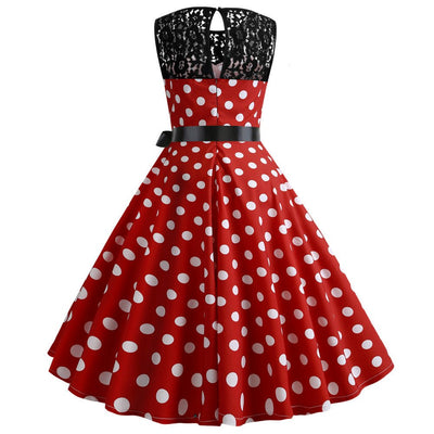 Vintage Röd Spets Polka Dot Klänning