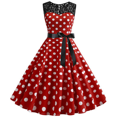 Vintage Röd Spets Polka Dot Klänning