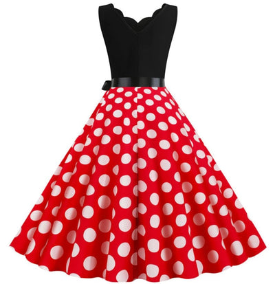 Vintage Röd Polka Dot Klänning För Kvinnor