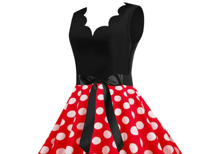 Vintage Röd Polka Dot Klänning För Kvinnor
