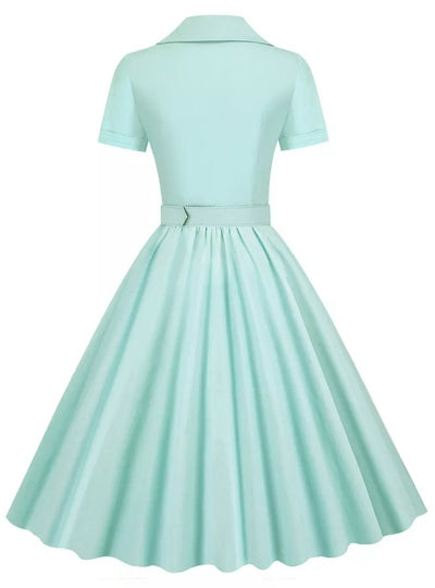 Vintage Plus Size Hög Midja Turkos Klänning