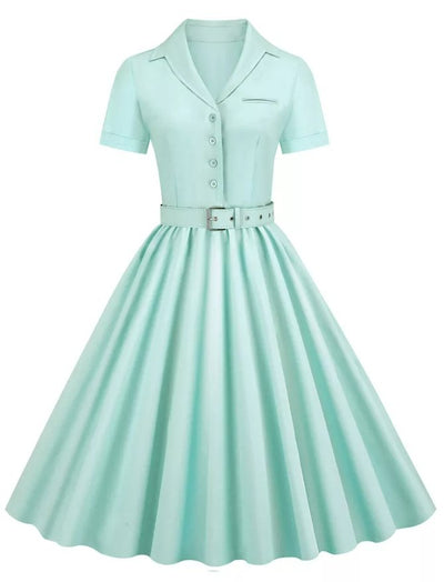 Vintage Plus Size Hög Midja Turkos Klänning