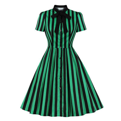 Vintage Plus Size Randig Klänning Grön
