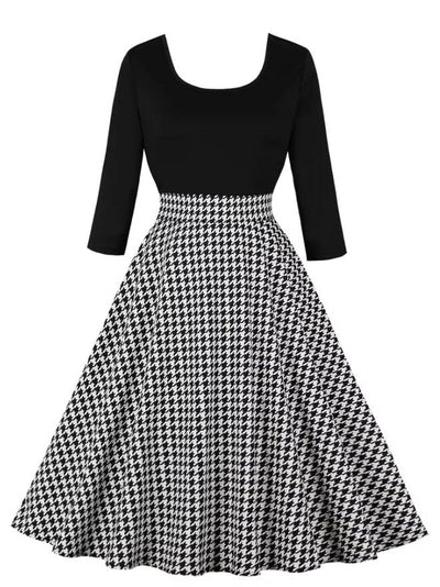 Vintage Grå Rutig Klänning