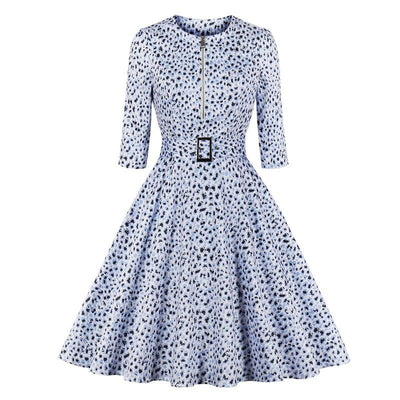Vintage Blå Leopardklänning