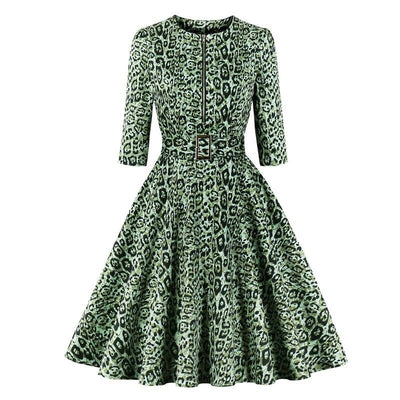 Vintage Grön Leopardklänning