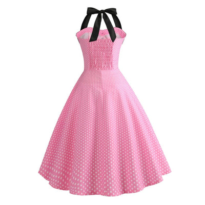 Vintage Pin-Up Klänning Rosa Prickar