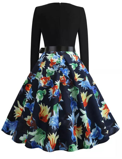 Vintage Pin Up Blue Flower Dress