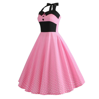 Vintage Pin-Up Klänning Rosa Prickar