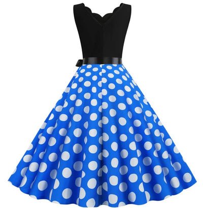 Vintage Pin Up Klänning Vita Prickar