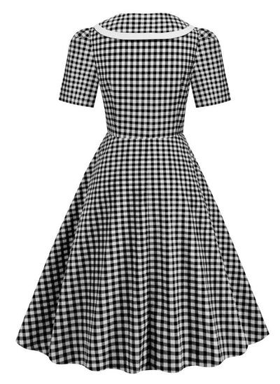 Vintage Pin Up Rutig Klänning Svart