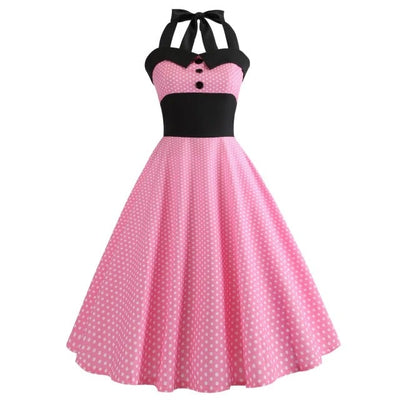 Vintage Pin-Up Klänning Rosa Prickar