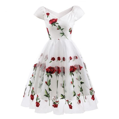 Vintage Rockabilly Spetsklänning Vit