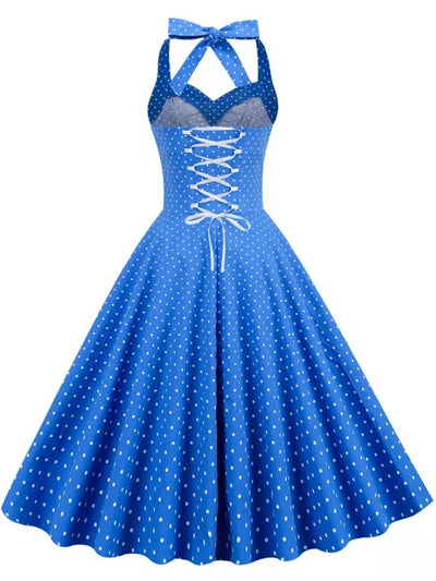 Vintage Sexig Pin Up Klänning Blå