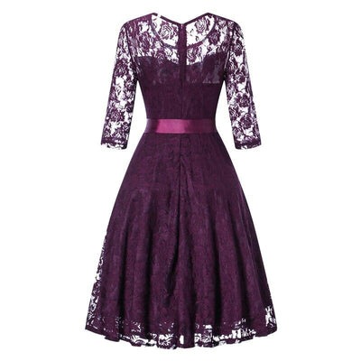 Vintage Lila Långärmad Aftonklänning