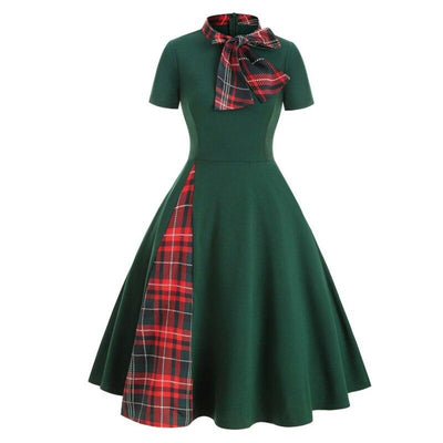 Vintage Grön Tartan Klänning