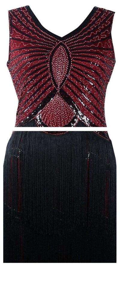 Vintage 1920-Tal Art Deco Burgundy Klänning