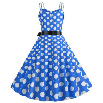 Vintage Rockabilly Klänning Blå Polka Dots