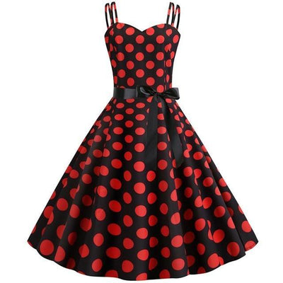 Vintage Rockabilly Klänning Svart Röda Polka Dots