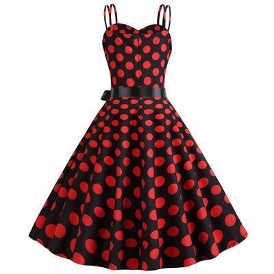 Vintage Rockabilly Klänning Svart Röda Polka Dots