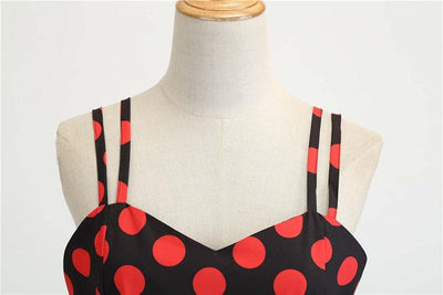 Vintage Rockabilly Klänning Svart Röda Polka Dots